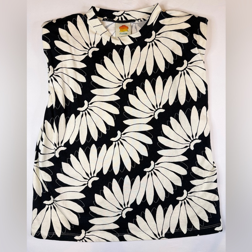 FARM Rio Black Copacabana Sleeveless Top Banana Print Shoulder Pad Size M EUC
